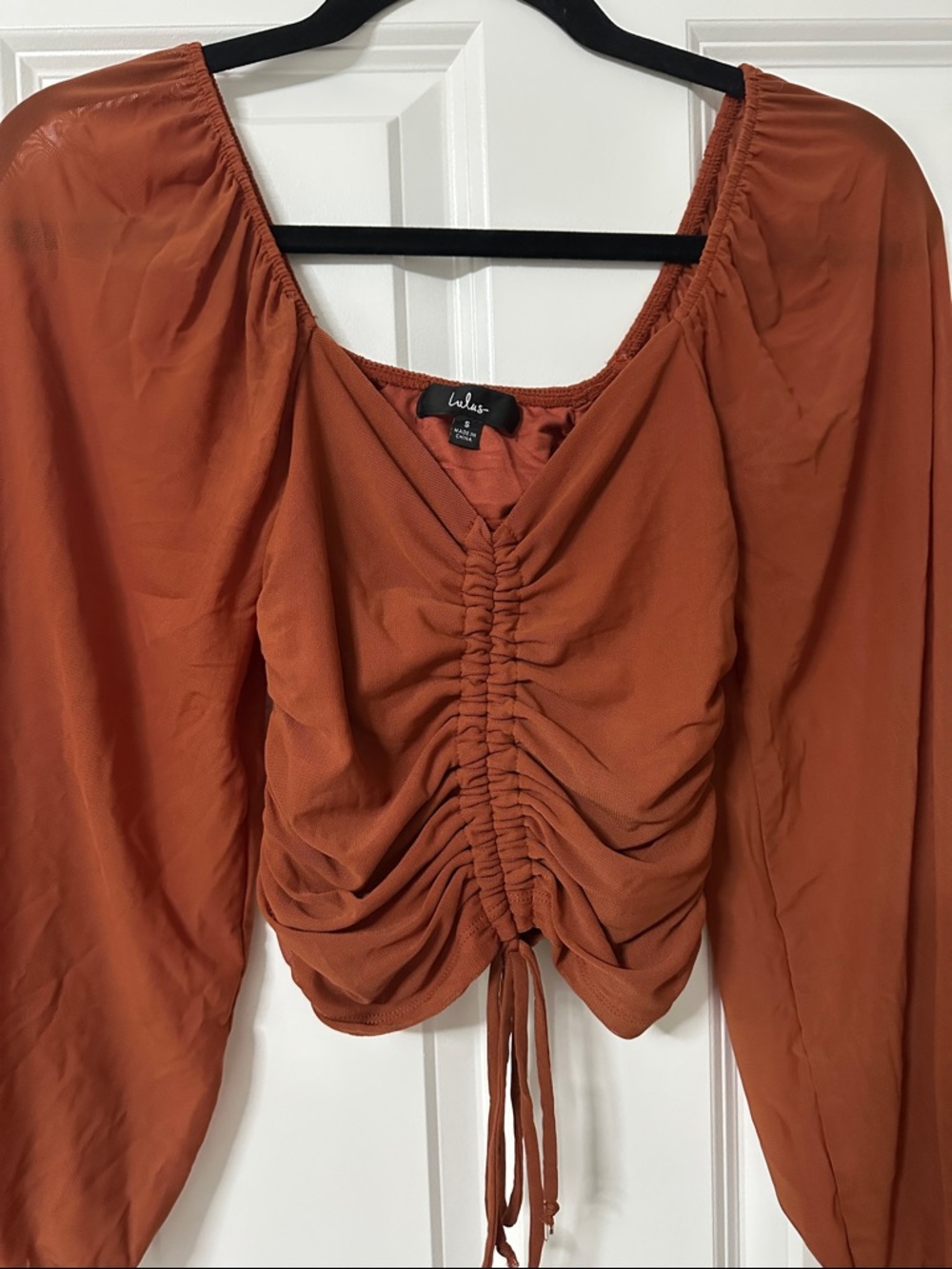 Lulu's Burnt Orange Ruched Crop Top - Picture 2 of 4